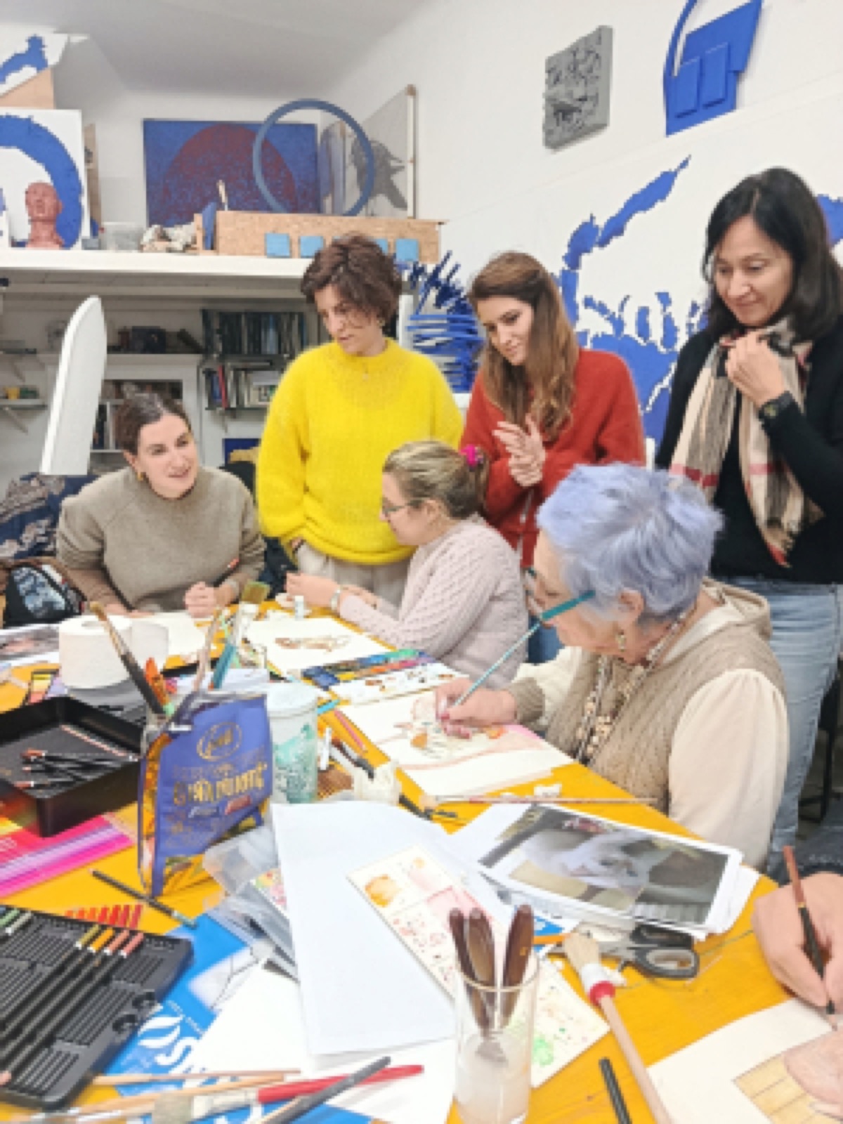 The group at work during a drawing workshop